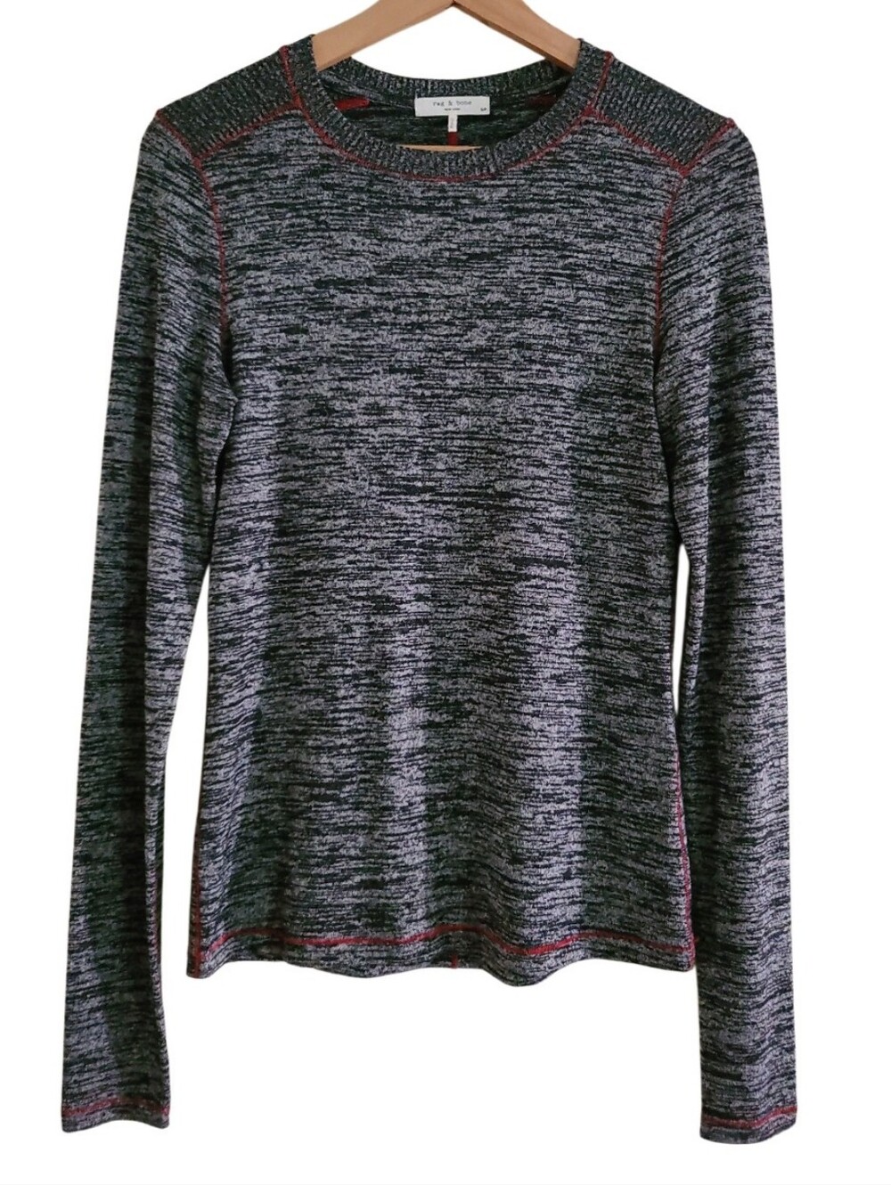 Rag & Bone Avyrl Space Dye Long-Sleeve Crewneck Top Grey Black Red Wornontv
